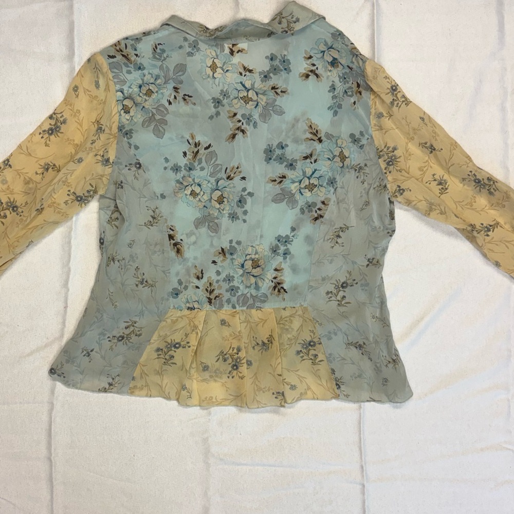 J. Jill Floral Sheer Blouse in Pale Blue and Light Yellow - Picture 5 of 5